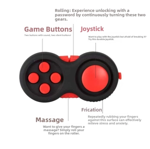 Detail view of fidget controller buttons with tactile gears and joystick features