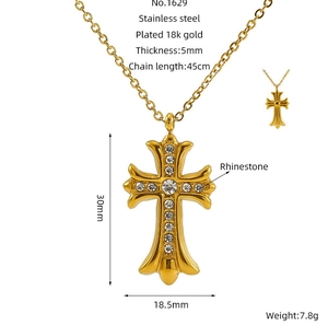 Detailed size specifications for 18k gold plated stainless steel cross necklace