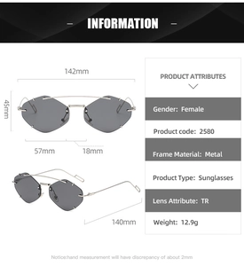 Detailangaben und Maße der randlosen Polygon-Metallbrille für Damen im Überblick