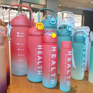 Macro shot of 3300ml gradient sports water bottle with motivational text and scale