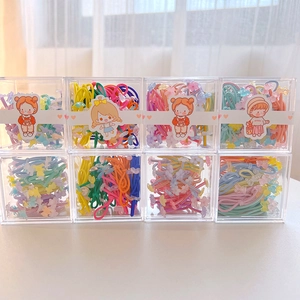 20pcs set of kids elastic hair ties with cartoon flowers in a clear plastic storage box