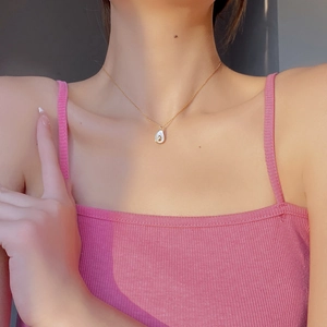 Minimalist S925 sterling silver avocado pendant necklace with white shell on golden chain