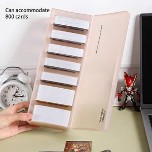 Pink translucent 7-slot trading card storage box with 800-card capacity and flip lid