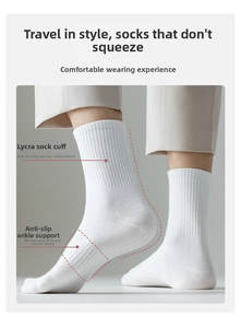 Close-up of white cotton sports sock showing Lycra ribbed cuff and arch support detail