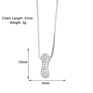 Detailed close-up of 47cm silver necklace with a 12mm cubic zirconia bar pendant