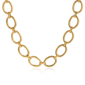 Collier minimaliste en acier inoxydable doré 18K avec grosse chaîne en O et fermoir à bascule