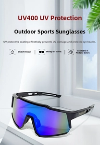 Detail of UV400 polarized large frame cycling sunglasses with blue-purple gradient lens