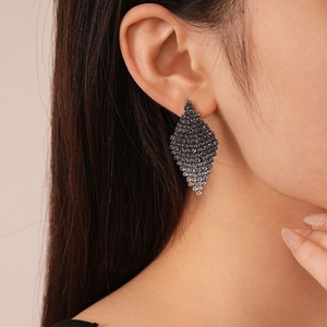 Vintage geometric diamond-shaped pavé earrings with grey gradient crystals for women
