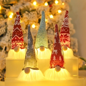 5-piece set of glowing Christmas gnomes with LED lights and knitted hats for tree decor