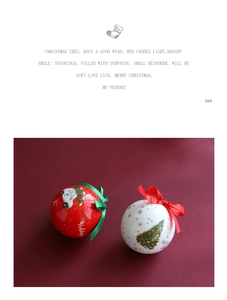 Detailed view of red and white Christmas balls with silk ribbons and festive patterns