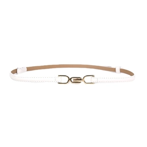 Elegant white women's skinny waist belt with a golden metal buckle and adjustable design