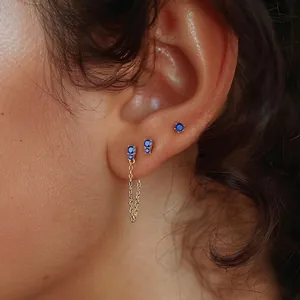 French style S925 sterling silver heart-shaped blue zircon stud earrings set for women