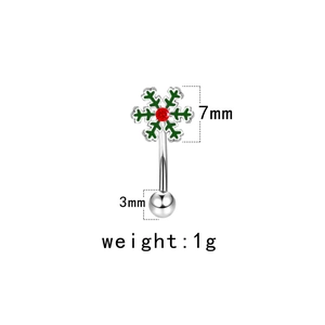 Detail view of snowflake eyebrow ring with 7mm charm, 3mm ball and 1g weight specs