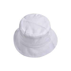 Top view of white bucket hat showing premium cotton twill fabric and reinforced stitching