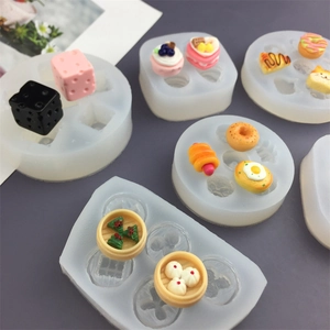 Versatile white silicone molds for DIY miniature dice, cakes, and food charms creation