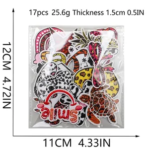 17pcs multi-patterned animal embroidery patches featuring leopard and cow prints