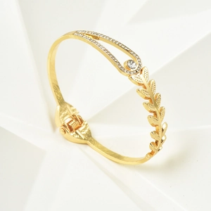 Leaf Wheat Ear Hinged Bangle For Women Alloy Rhinestone Open Spring Bracelet Elegant Fashion Jewelry Accessory