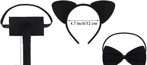Set de costume chat noir 3 pièces avec serre-tête oreilles, nœud papillon et queue détaillée