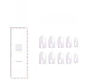 Flat lay of 10 pieces of white laser translucent press-on nails with rounded tips