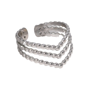 Minimalist silver triple layered bead ring with adjustable open band for women