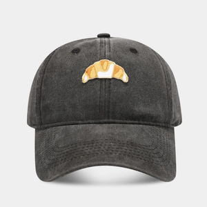 Vintage washed cotton baseball cap with croissant embroidery in dark grey outdoor style
