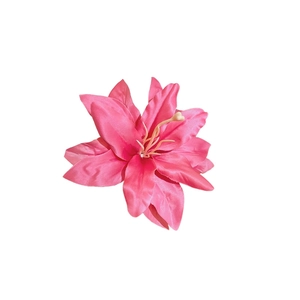 Elegant pink lily fabric hair clip featuring realistic petals for a summer holiday look