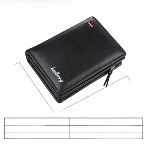 Detailed size chart showing dimensions 12x9x2.5cm for men's vertical zipper wallet