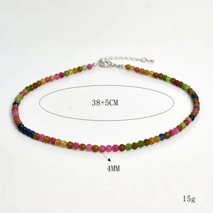 Detail of 4MM natural crystal stone beaded necklace with 38+5CM length and 15g weight