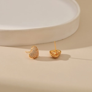 18K gold plated heart stud earrings with sparkling cubic zirconia stones for women