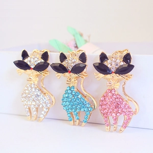 Cute sparkling rhinestone cat keychains with bow tie and sunglasses in three colors