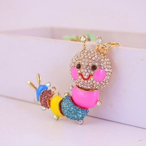 Zinc Alloy Rhinestone Caterpillar Keychain Colorful Enamel Insect Pendant For Women Bag Accessories Cute Animal Key Ring