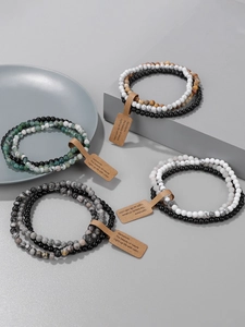 Three-piece set of 4mm natural picture jasper beaded stretch bracelets in various earthy tones