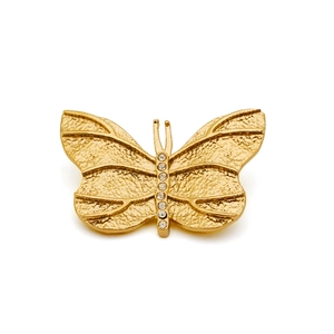 Elegant gold butterfly brooch with frosted texture and white crystal inlay for women