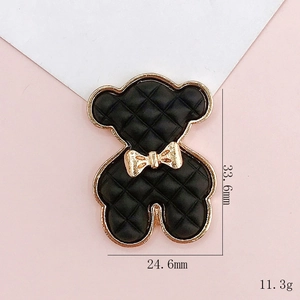 Creative black quilted pattern bear charm with gold bow for DIY accessories and jewelry