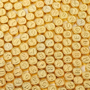 Round Flat Alphabet Letter Beads Electroplated Gold Acrylic For DIY Jewelry Making Bracelet Necklace Crafting Accessory