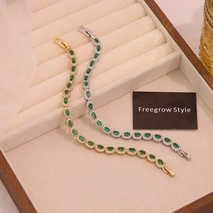 Elegant emerald green zircon bracelet with clustered diamond halo in gold and silver plating