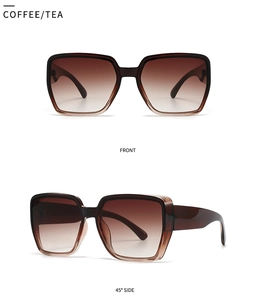 Front and 45-degree side view of oversized coffee tea gradient square sunglasses