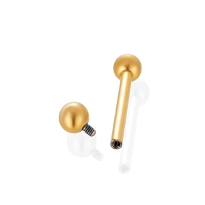 Titanium gold internally threaded tongue bar and ball stud piercing with a mirror finish