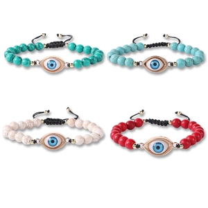 Evil Eye Beaded Bracelet Natural Stone Handmade Adjustable Woven Rope Charm Boho Jewelry For Women Men
