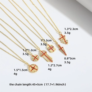 Gold vintage pendant necklace collection with dimensions and weight details on white background