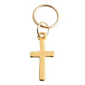 Detail of golden metal cross pendant for braid hair accessories and DIY jewelry
