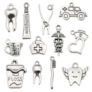 12er-Set Vintage-Anhänger aus Silberlegierung für Zahnmedizin und DIY-Schmuck