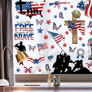 Patriotic 4th of July static window clings featuring US flag and eagle silhouettes