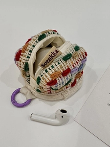 Knitted mini colorful polka dot earphone storage case with purple clip for AirPods