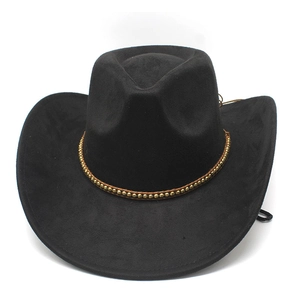 Close-up of Western cowboy hat featuring brown leather band with brass bead details