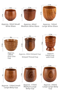 Matrix showing nine different handmade jujube wood cups with natural grain textures