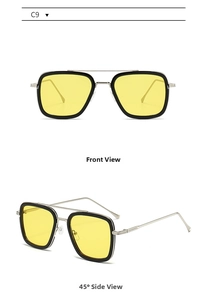 Front and 45-degree angle view of square pilot sunglasses with yellow lenses