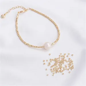 14K gold-filled 2mm triangular beads bracelet with large white round pearl and heart charm