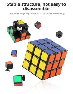 Detail view of 3x3 speed cube internal structure with vertical spring core mechanism
