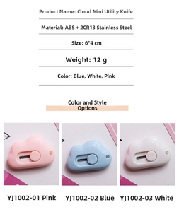 Cloud-shaped mini utility knife specifications with ABS shell and 2CR13 steel blade